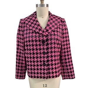 Collections for Le Suit Hot Pink Black LG Houndstooth Cotton/Poly Jacket 16 NWOT